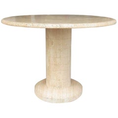 Solid Round Travertine Marble Table, Attributed to Angelo Mangiarotti