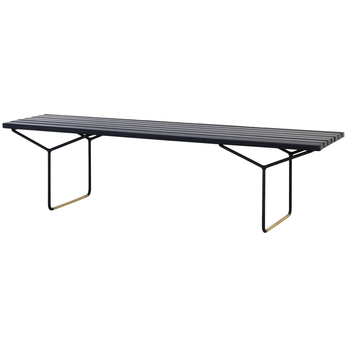Italian Mid-Century Modern Iron Brass and Black Wood Bench by Pizzetti and Knoll