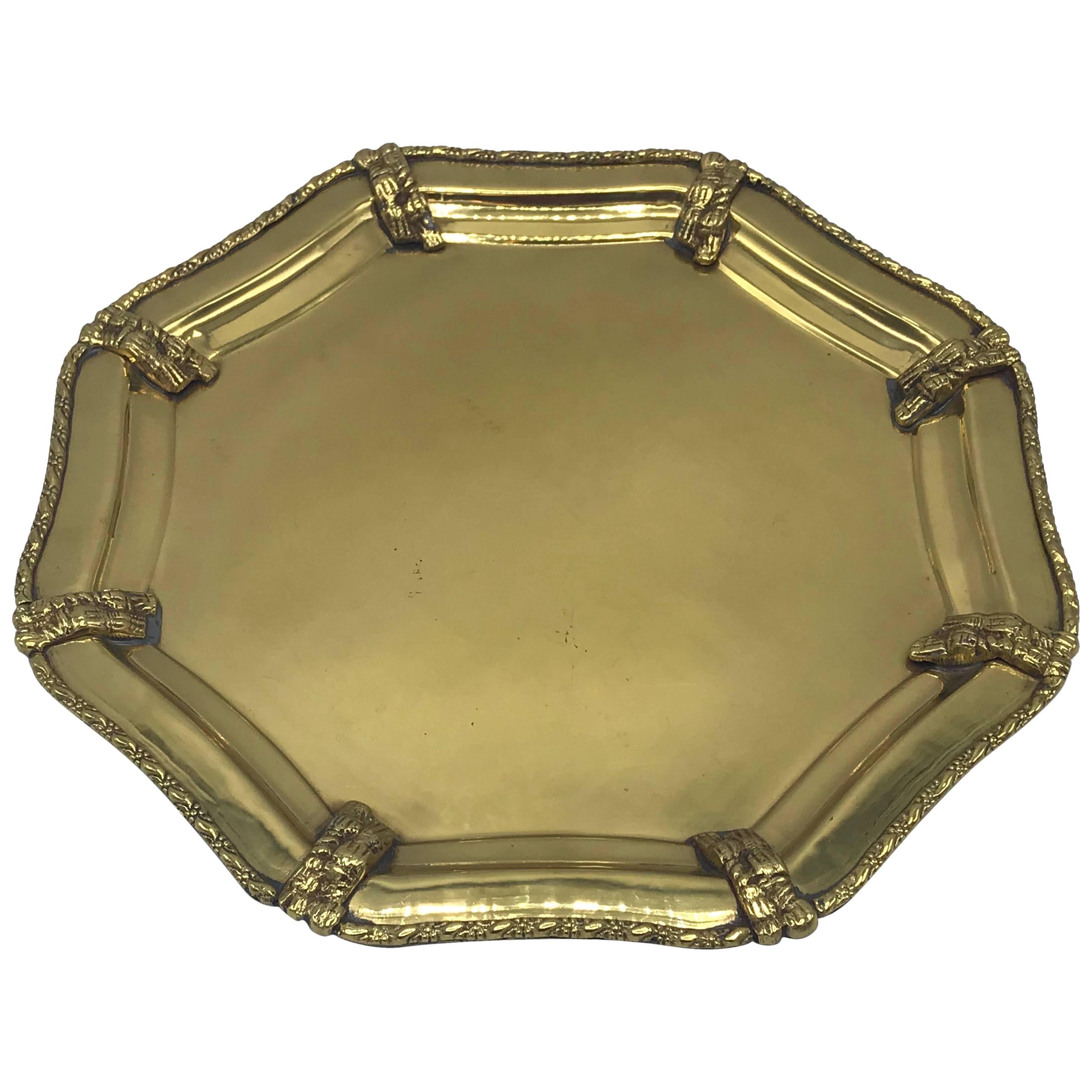 1960s Italian Brass Tray with Rope Detail