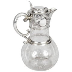 Antique Victorian Silver and Crystal Claret Jug Ewer W & G Sissons, 1864