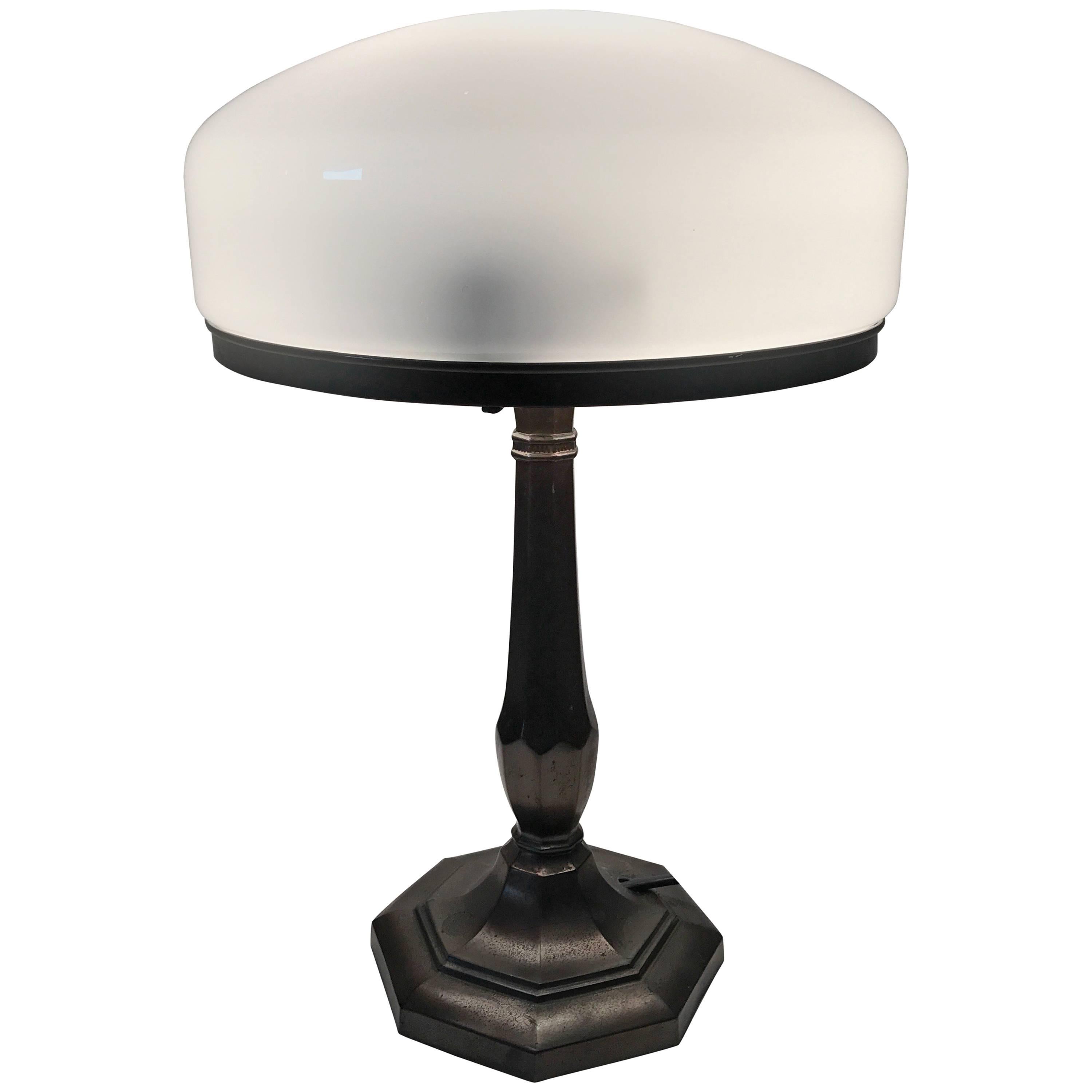 Swedish Jugendstil Art Nouveau Copper Patinated Metal Table Lamp For Sale