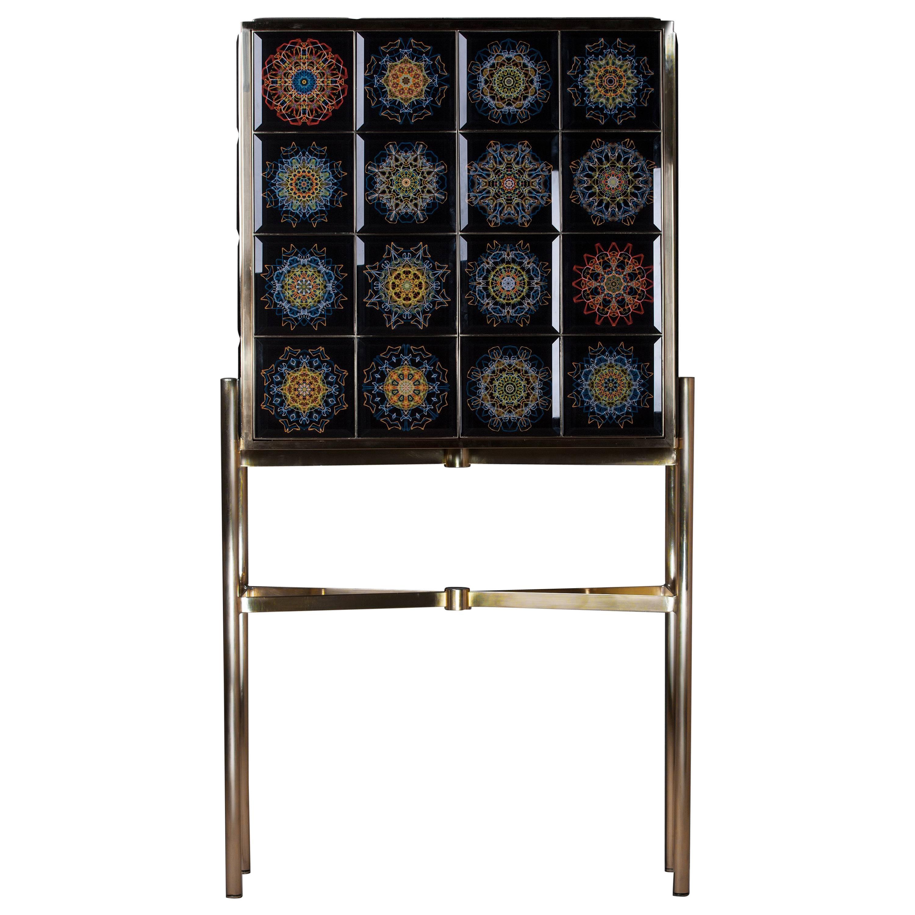 Limited Edition Cabinet I in Walnut, Ebony and Gem stones, handcrafted in Spain For Sale