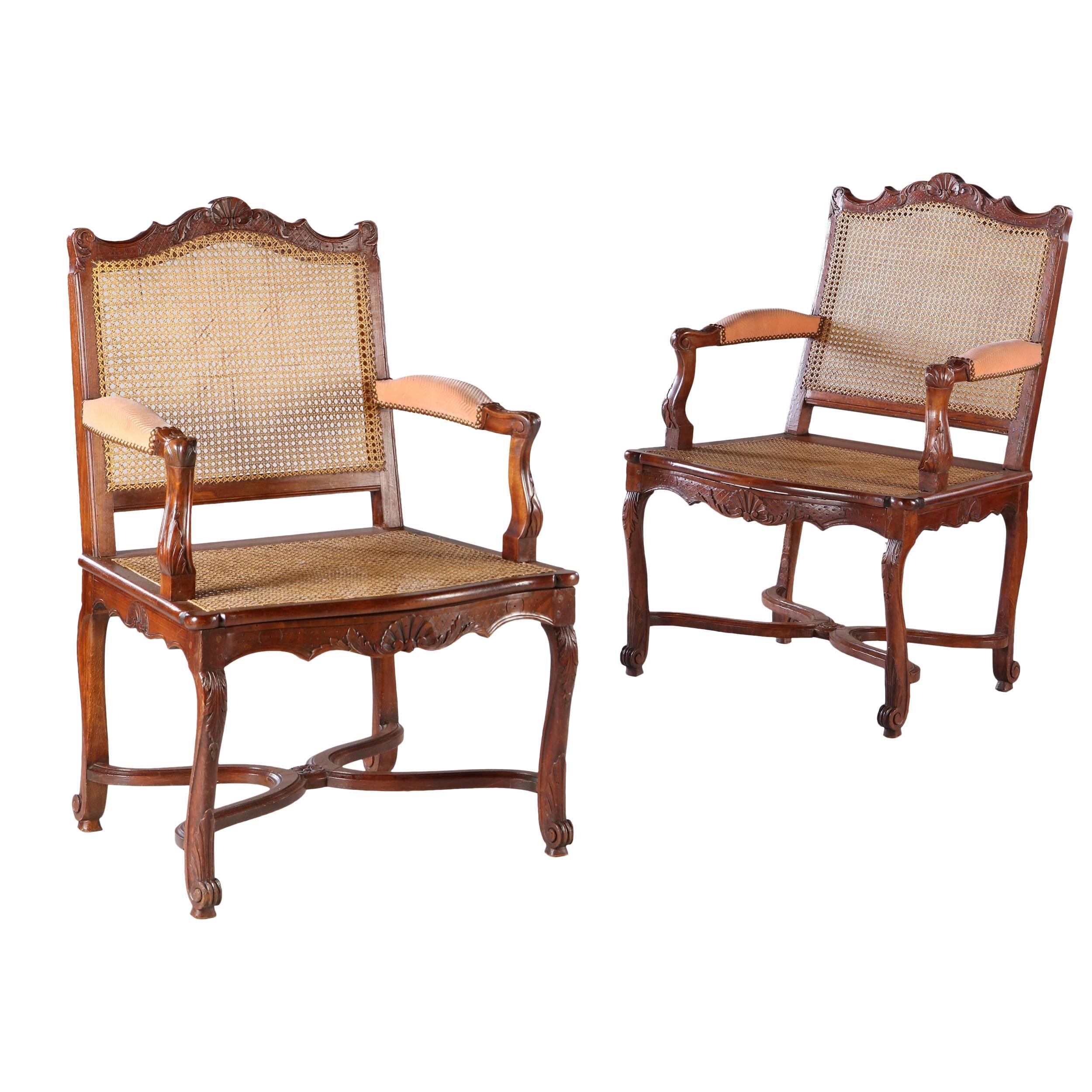 Pair of Walnut Caned Bergeres