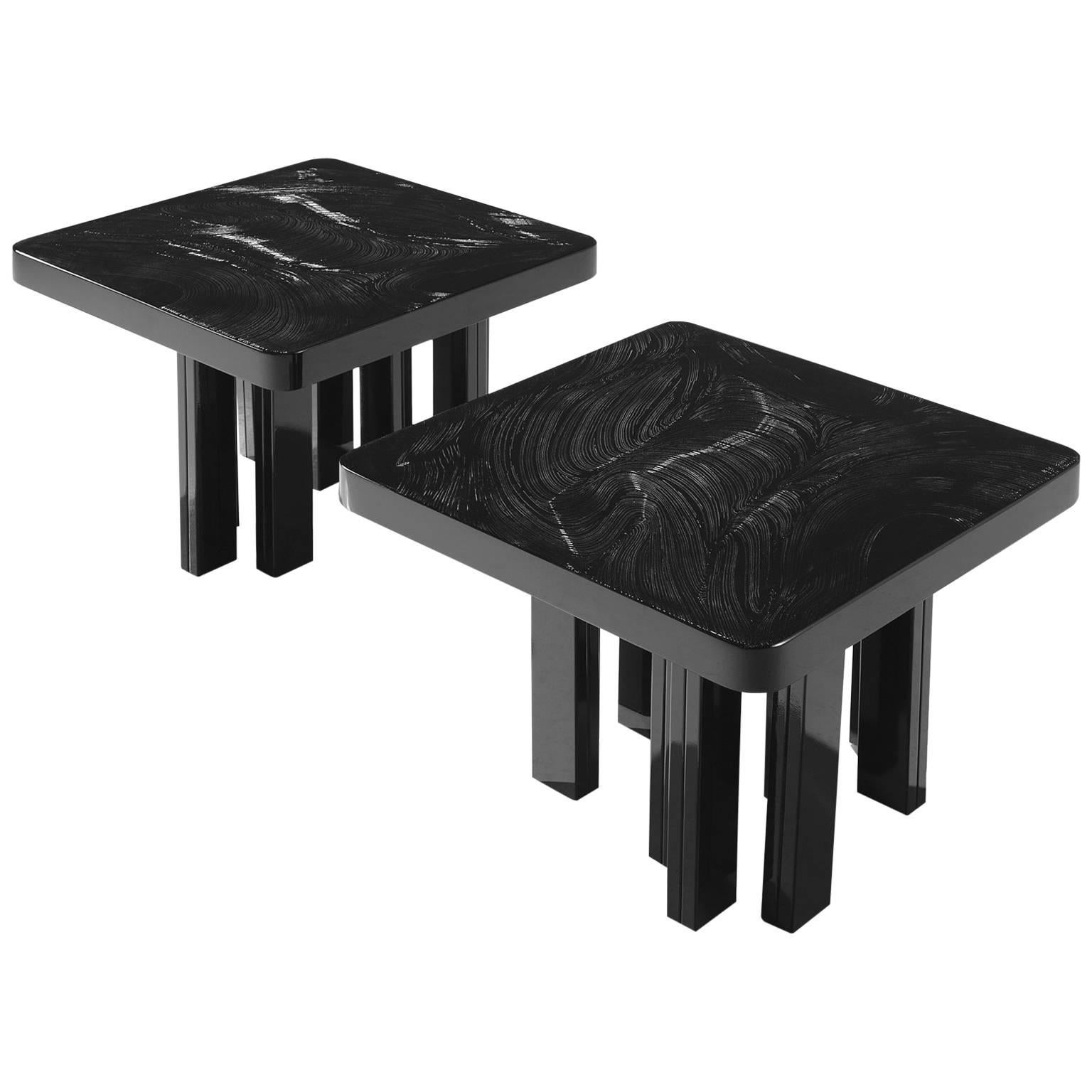 Jean Claude Dresse Etched and Signed Side Tables