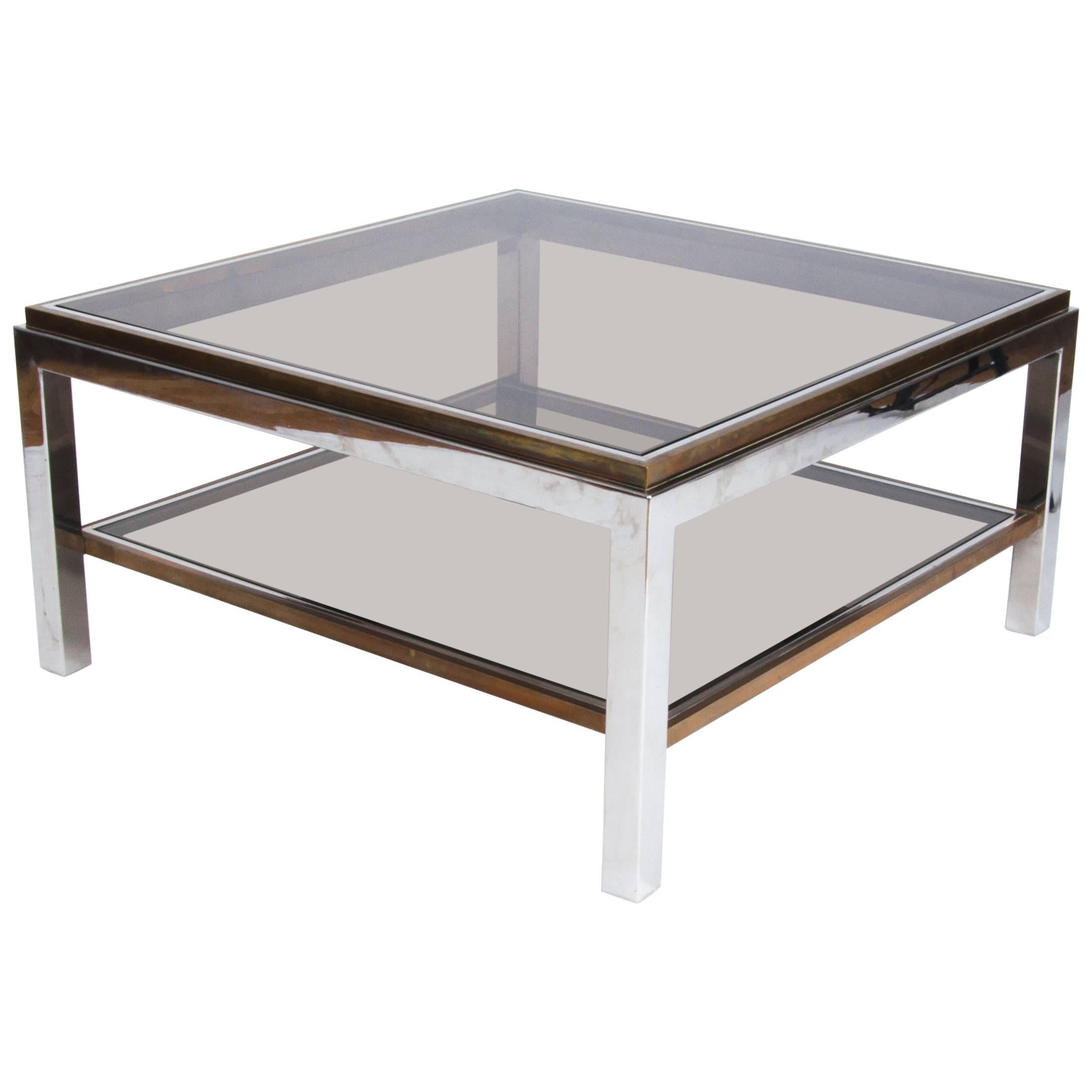 Willy Rizzo Chrome, Brass and Smoked Glass Coffee Table Midcentury Design Italy