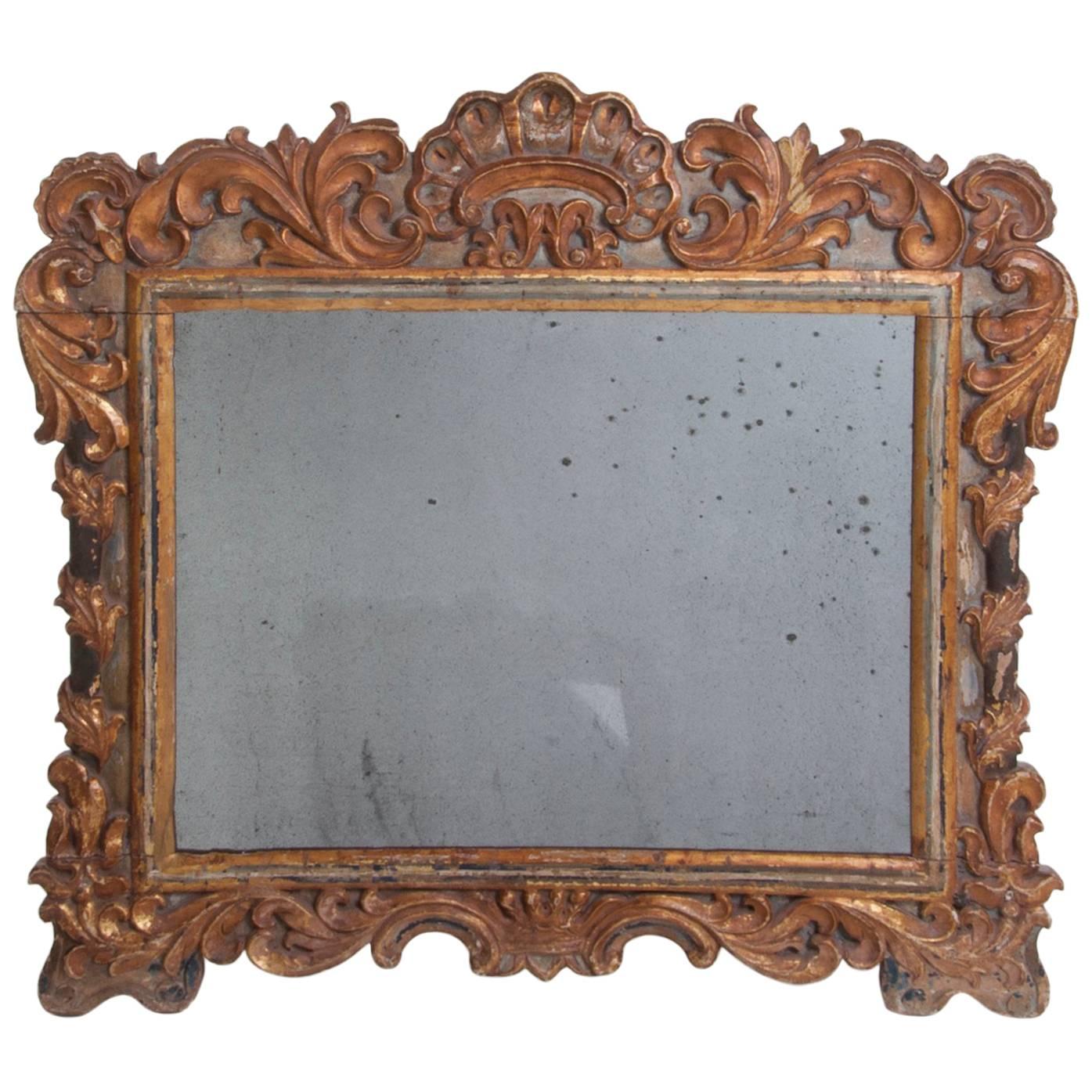 18th Century Baroque Carved and Gilt Mirror from Portugal For Sale