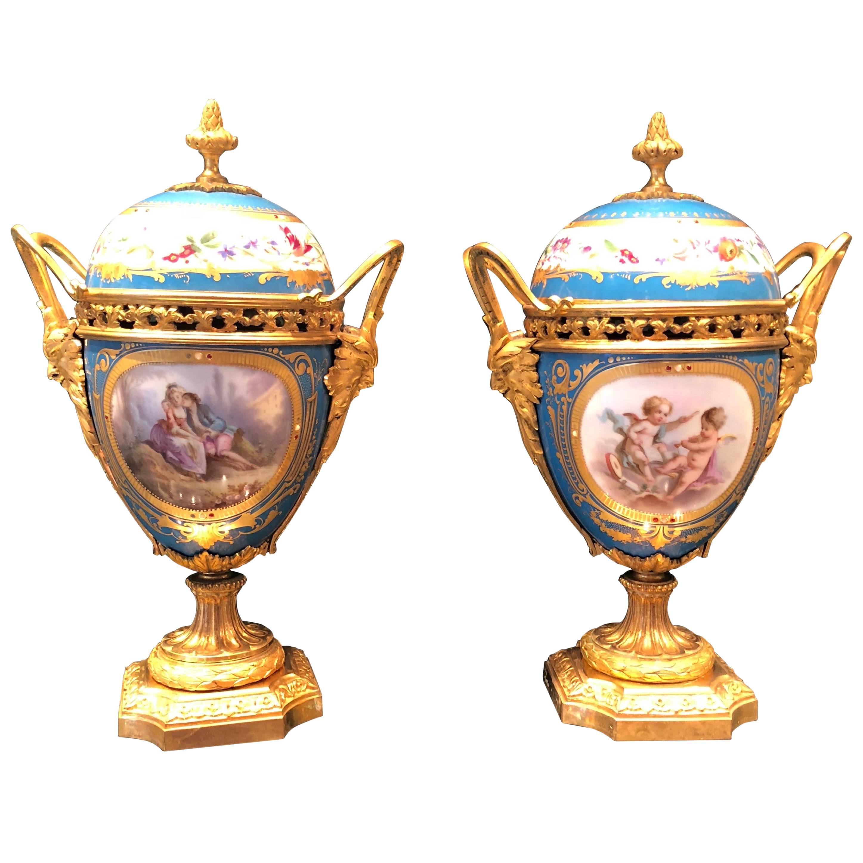 Antique Pair of Ormolu-Mounted Sèvres Vase French, circa 1880