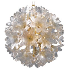 Elegant Murano Glass and Brass Flower Ball Chandelier