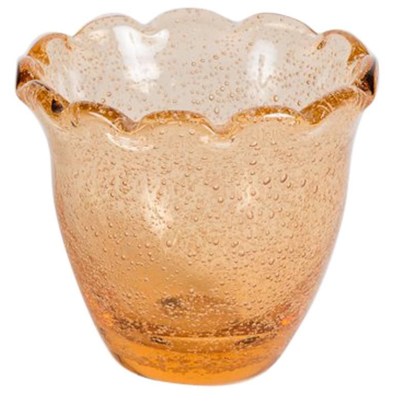 Daum Nancy, Art Deco Amber Glass Vase with Scalloped Rim, France, C. 1950's For Sale