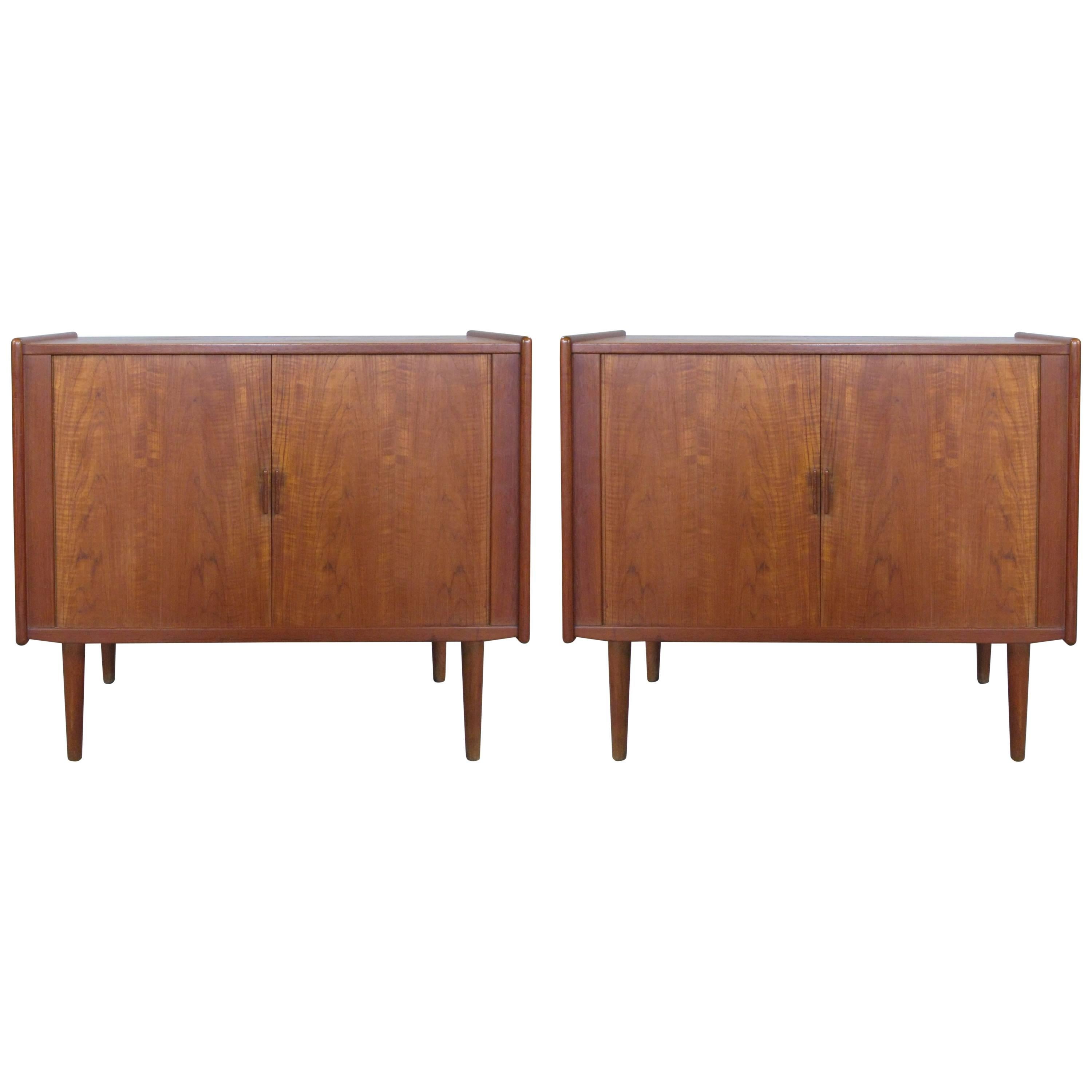 Pair of 1950s Danish Teak Tambour Cabinets