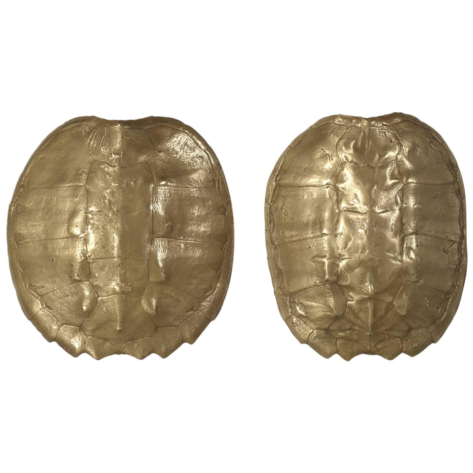 Pair of Bronzed Faux Turtle Shell Sconces from the 1970s