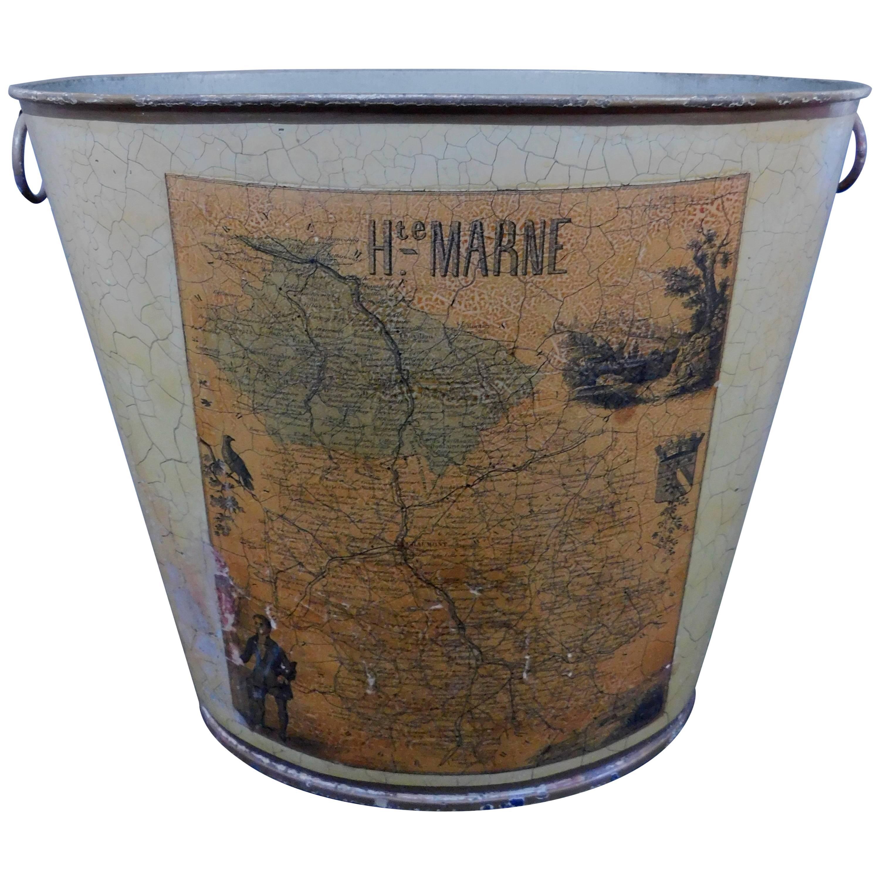 French Regency Style Tole Waste Paper Basket or Trash Can