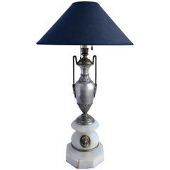 French Marble and Metal Urn Table Lamp with Figural Bust