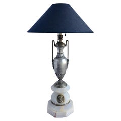 French Marble and Metal Urn Table Lamp with Figural Bust