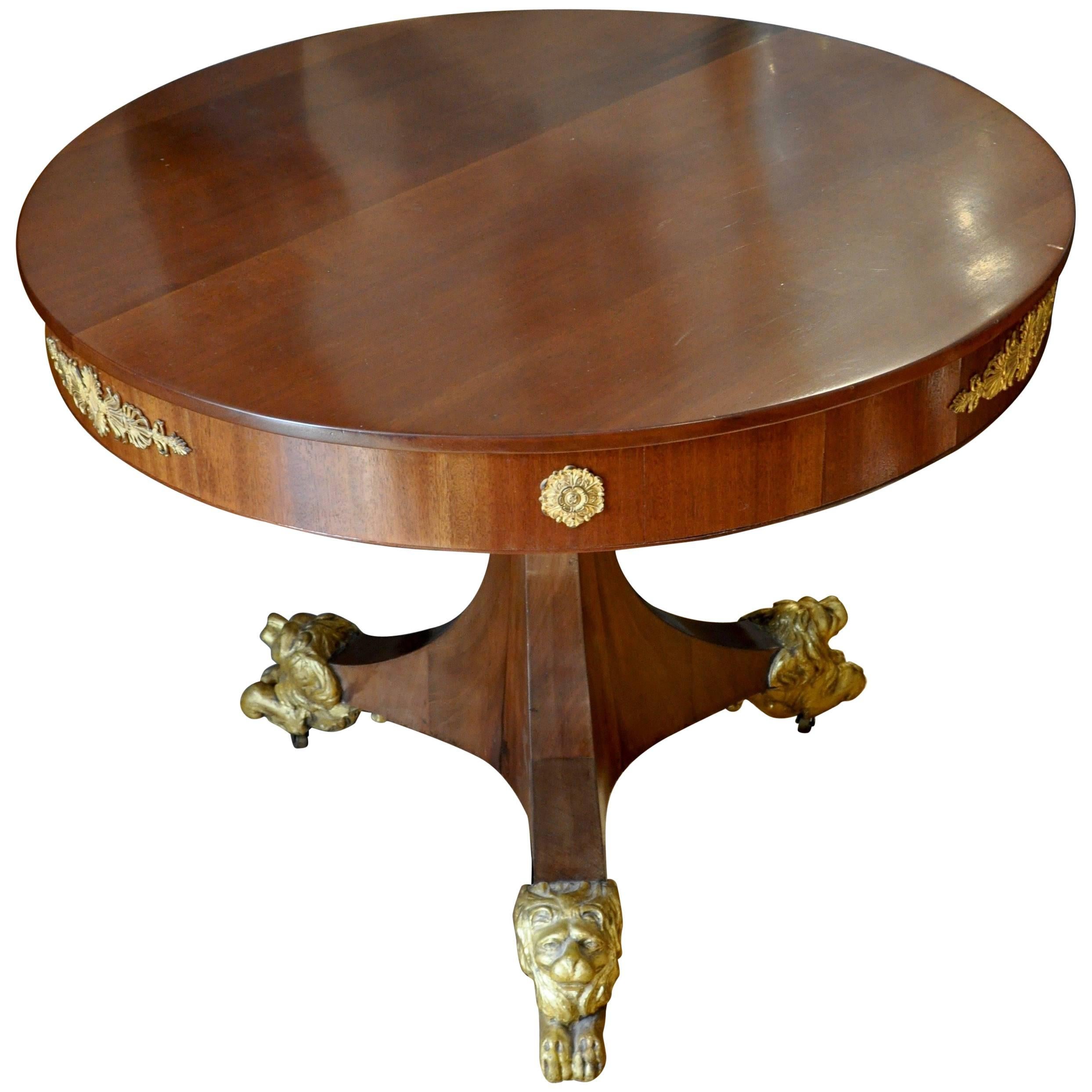 19th Century Neoclassical Center Table with Gilt Lion Feet