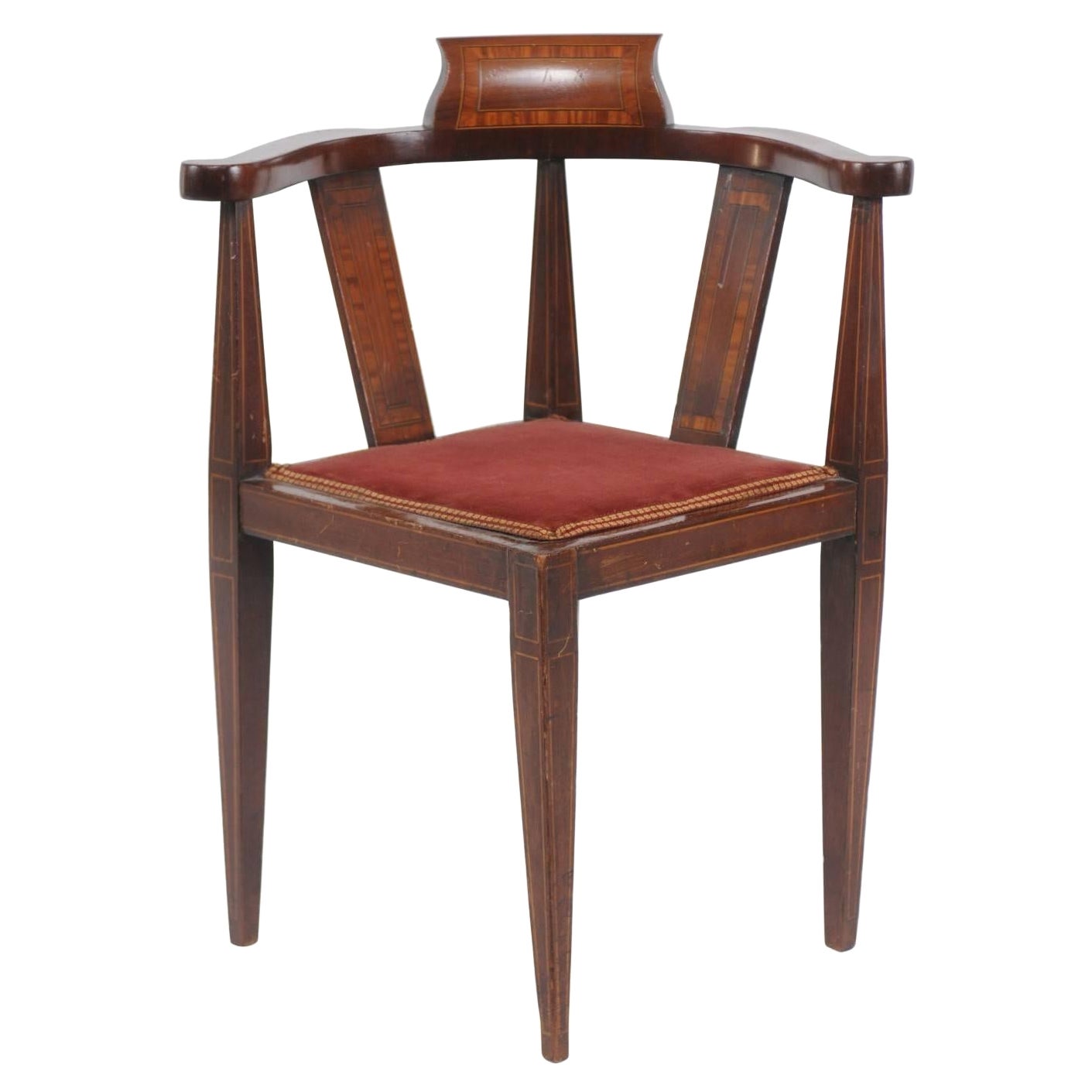 French 1900s Mahogany Corner Child Chair with Crossbanding and Tapered Legs For Sale