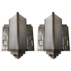 Used Pair of Geometric French Art Deco Wall Sconces