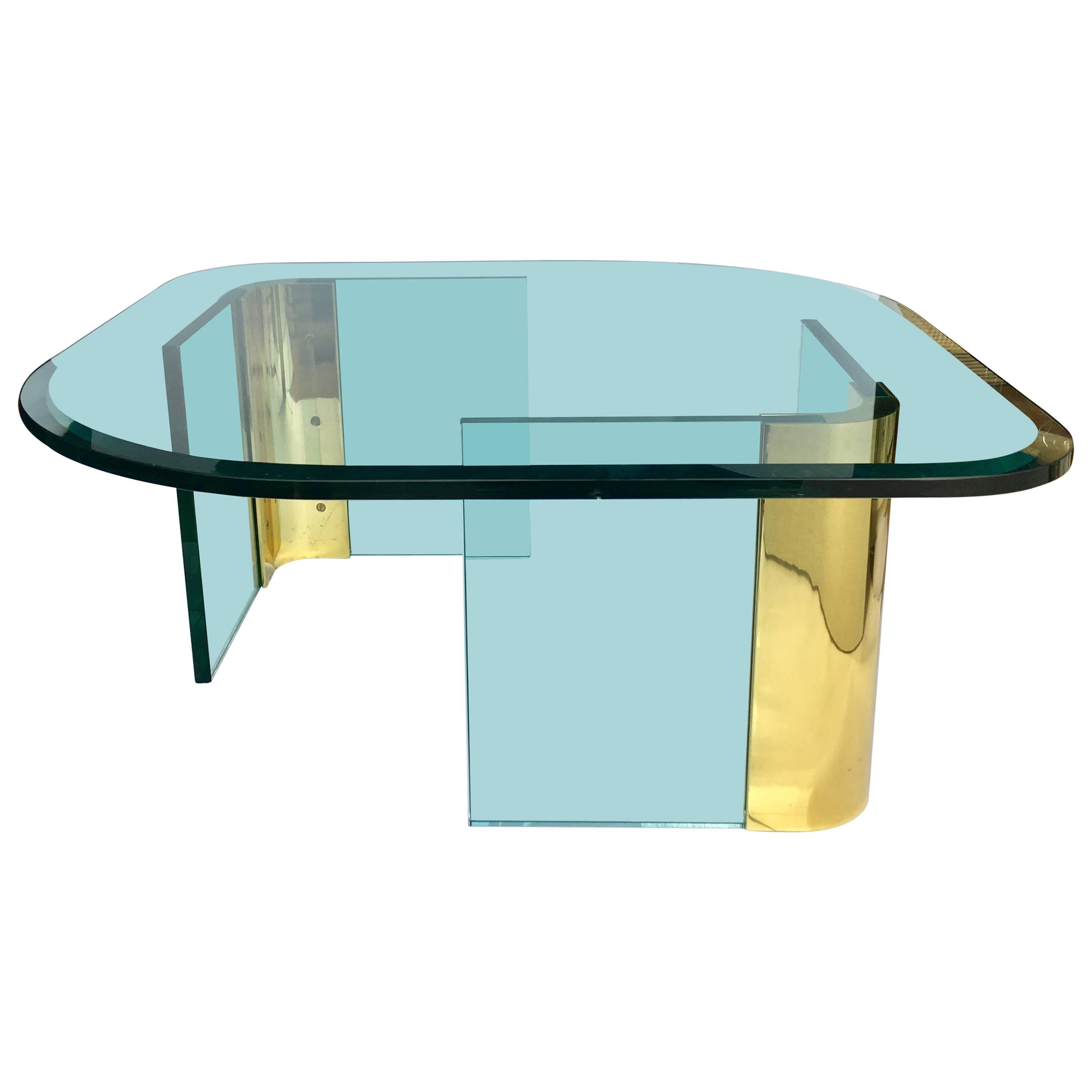 Modern Sculptural Brass and Glass Coffee Table in the Style of Pace