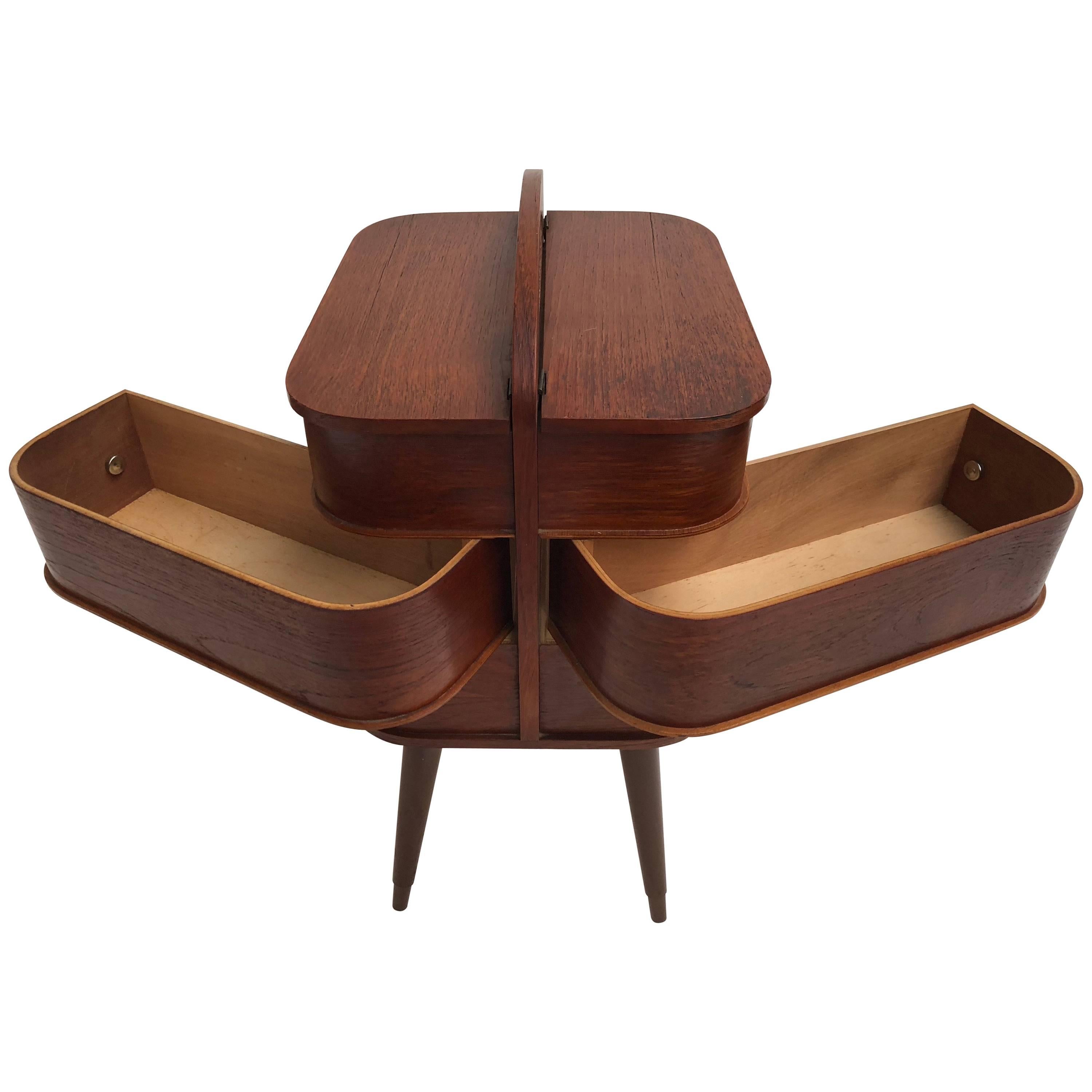 Adorable Danish Teak Plywood Sewing Box Distributed by Pastoe in the 1950s