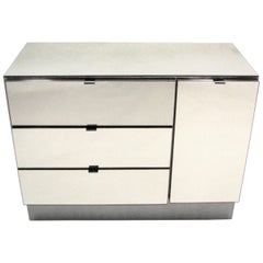 Ello Lightly Smoked Mirror and Brushed Chrome Three-Drawer Credenza