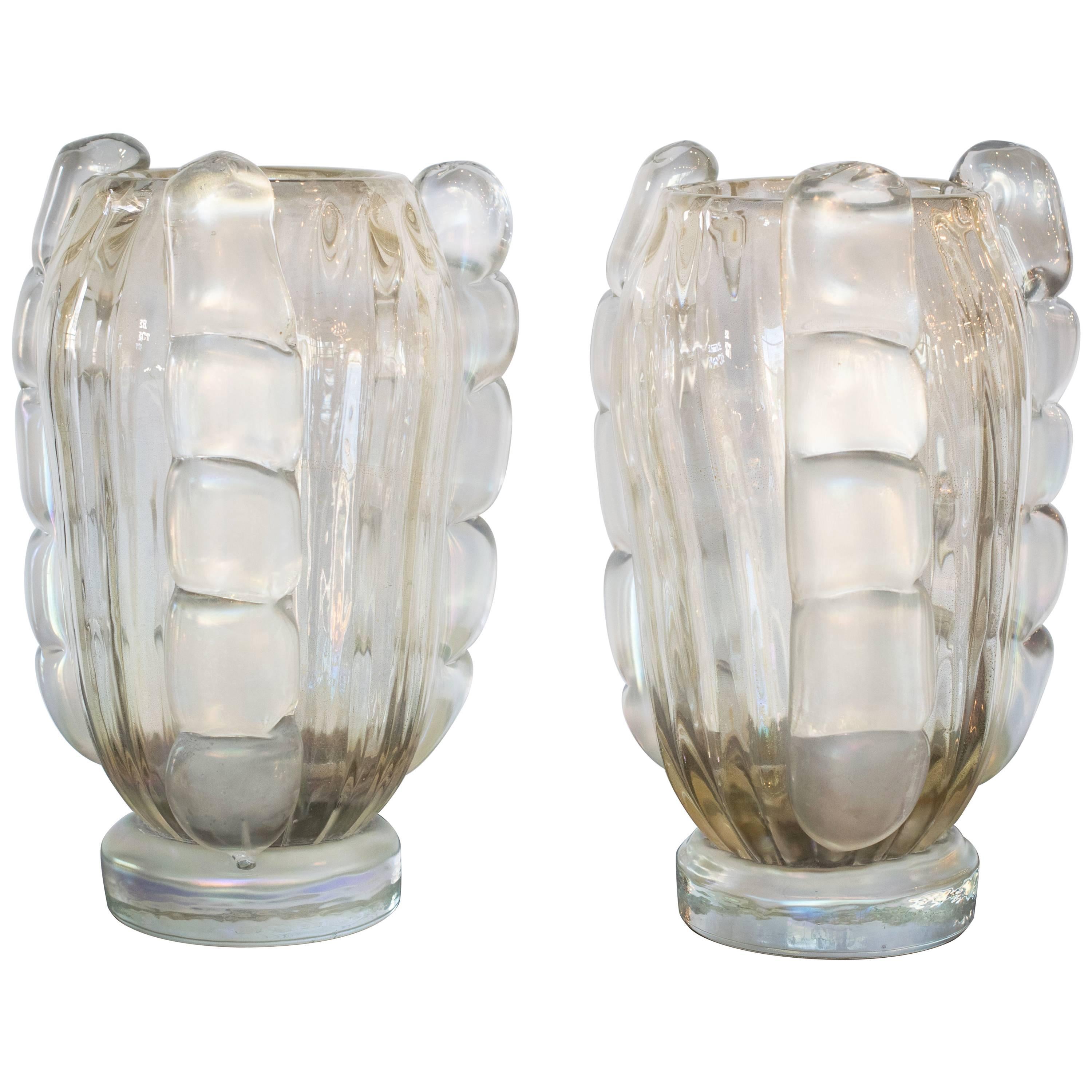 Ribbed Murano Vases by Sergio Costantini, Pair