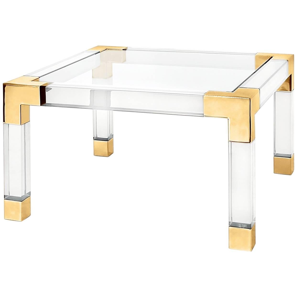 Jacques Lucite and Brass Cocktail Table