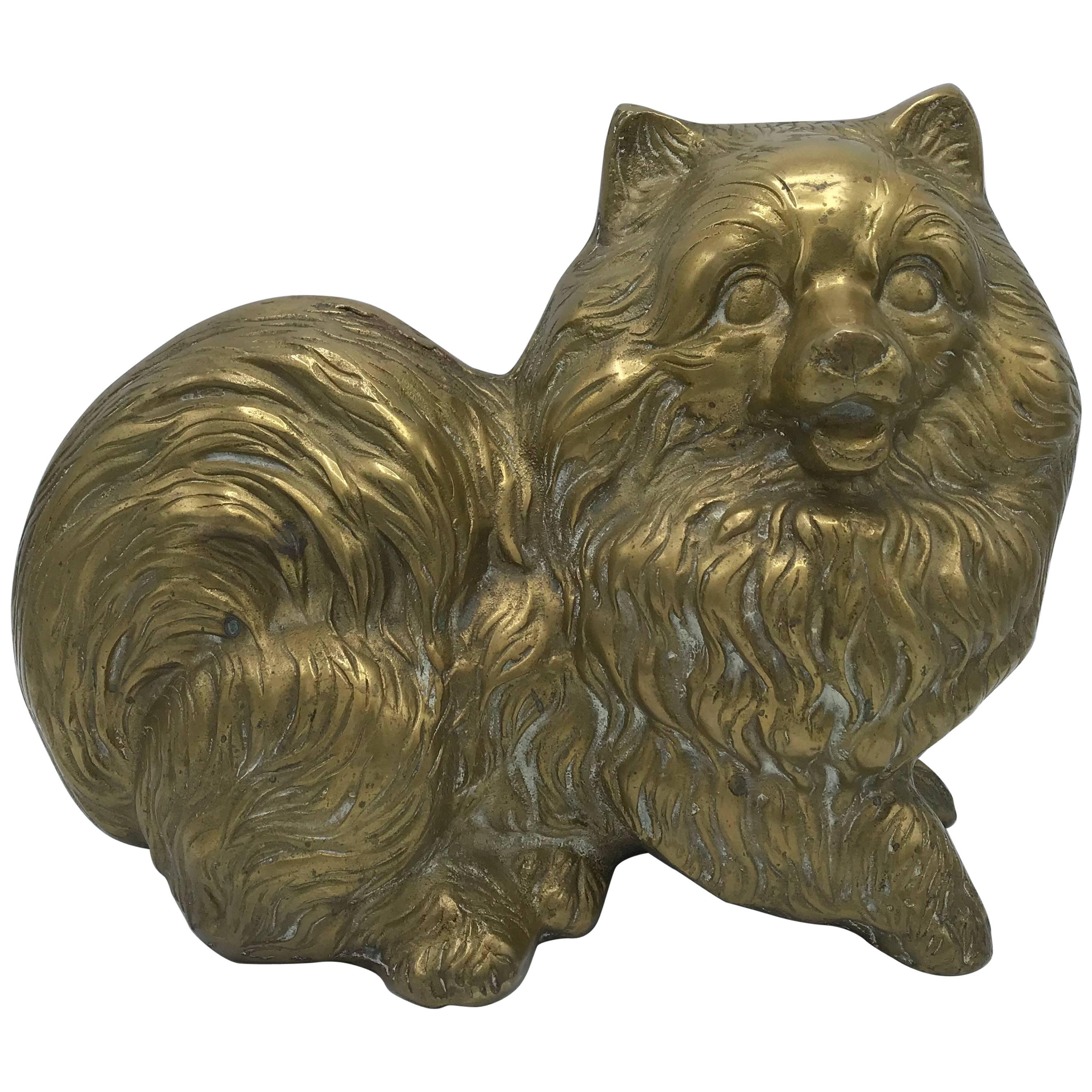 Brass Pomeranian Dog Sculpture