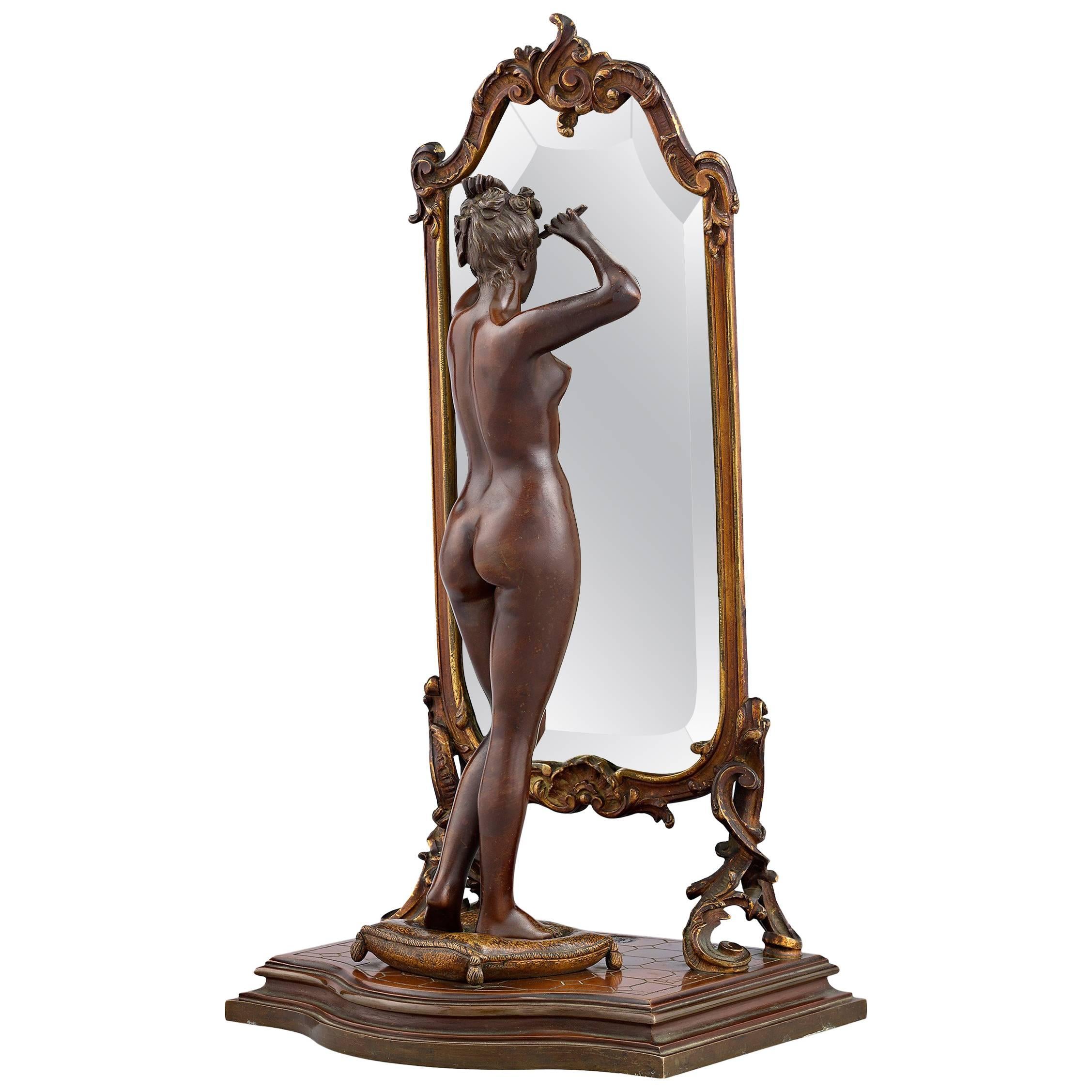 Bronze Nude at Mirror by Émile Pinèdo