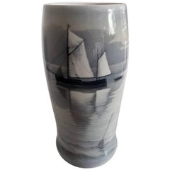 Bing & Grondahl Art Nouveau Vase with Maritime Sailboat Motif No. 4121/95