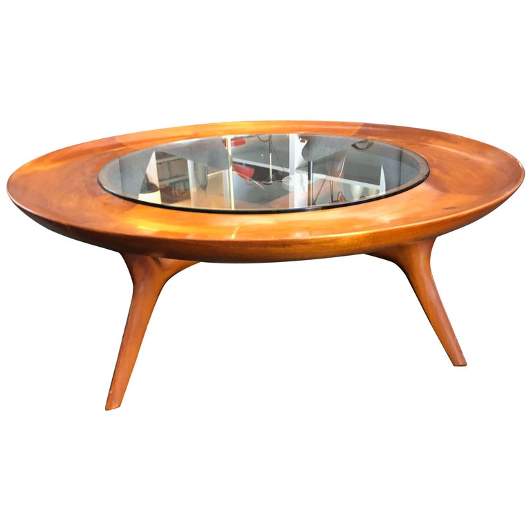 Italian Walnut Custom Round Coffee Table For Sale at 1stDibs