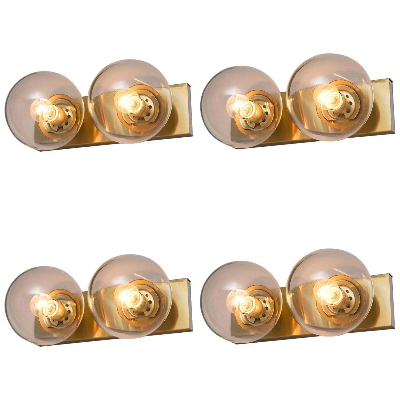 Set of Four Transparent Brass Wall Lights For Sale