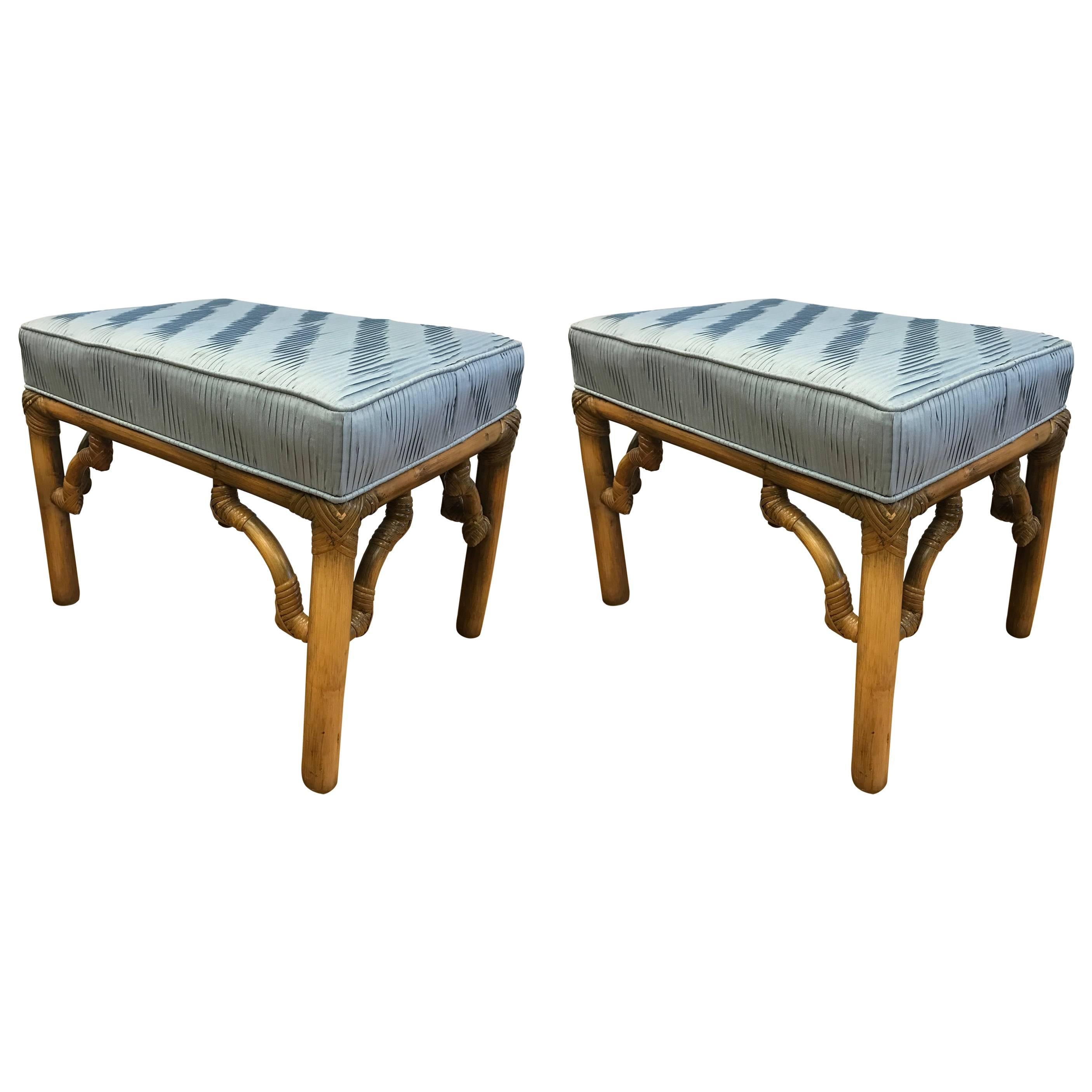 Pair of Chinoiserie Style Bamboo Benches Stools