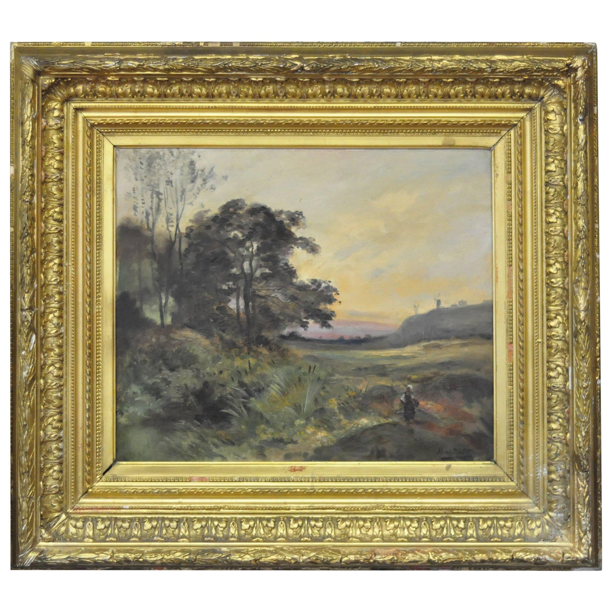 19th Century French Oil Painting Signed by Barthalot, "Paysage Anime" For Sale