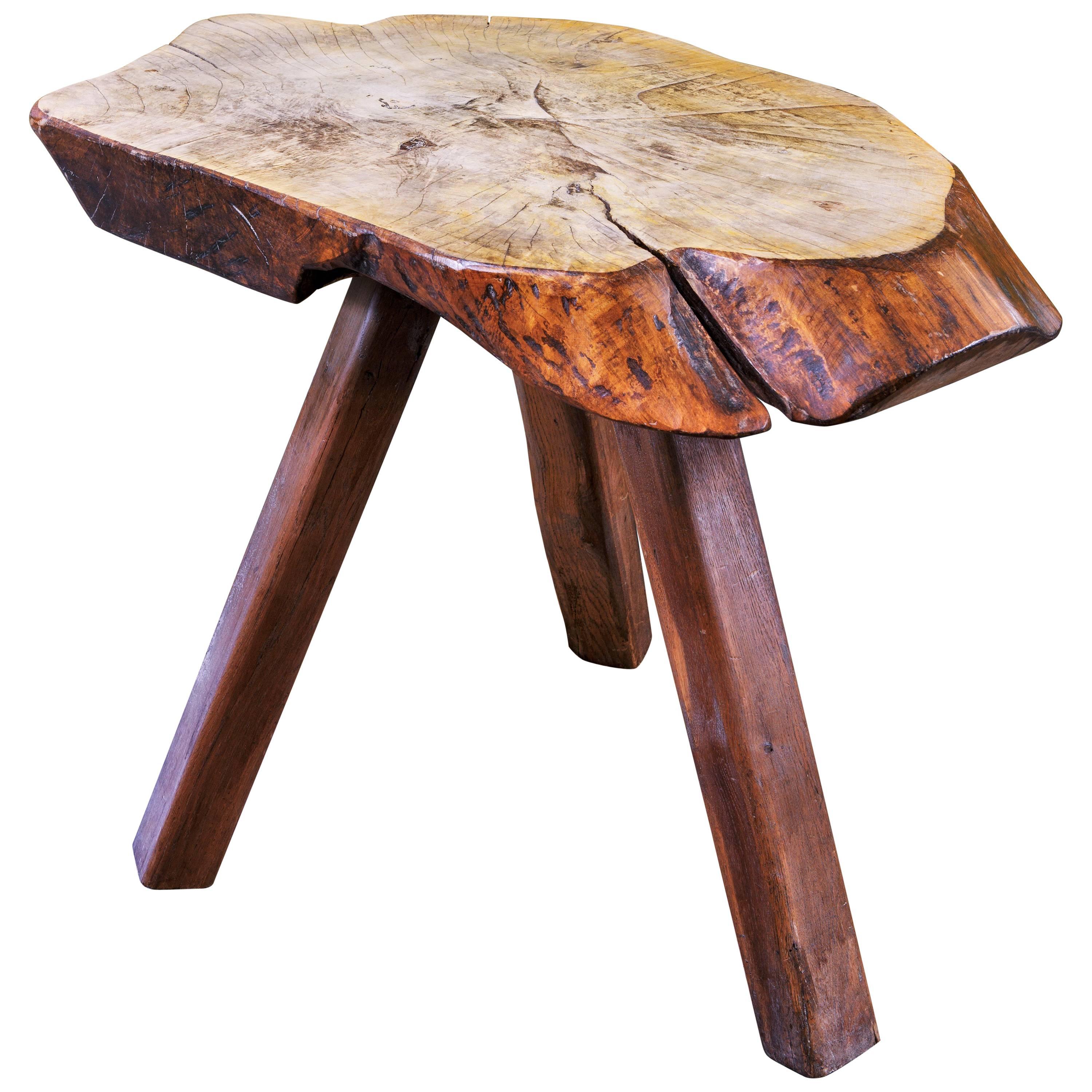 Rustic Live Edge Wood Slab Table with Three Legs
