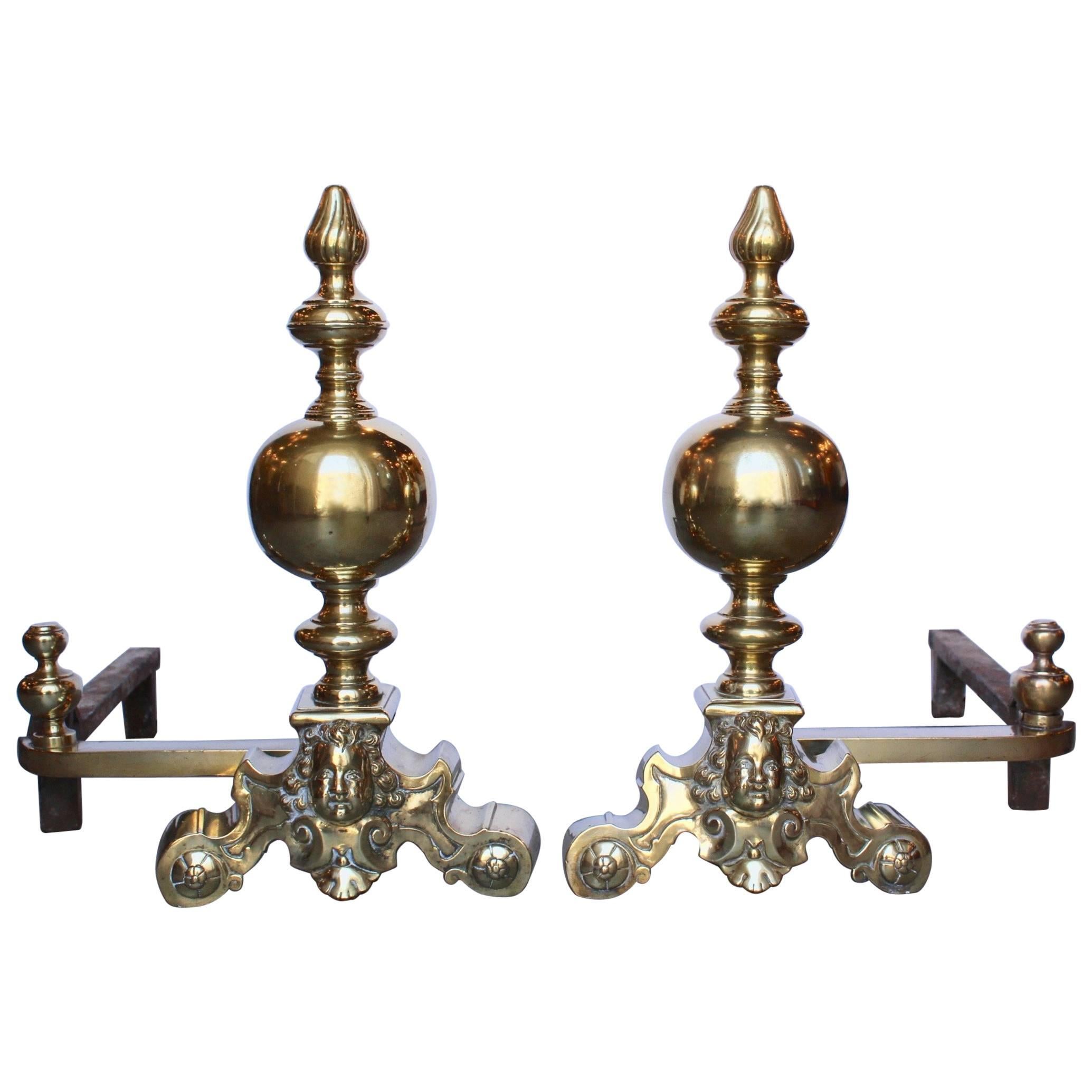 Louis XIV Brass and Cast Iron Andirons