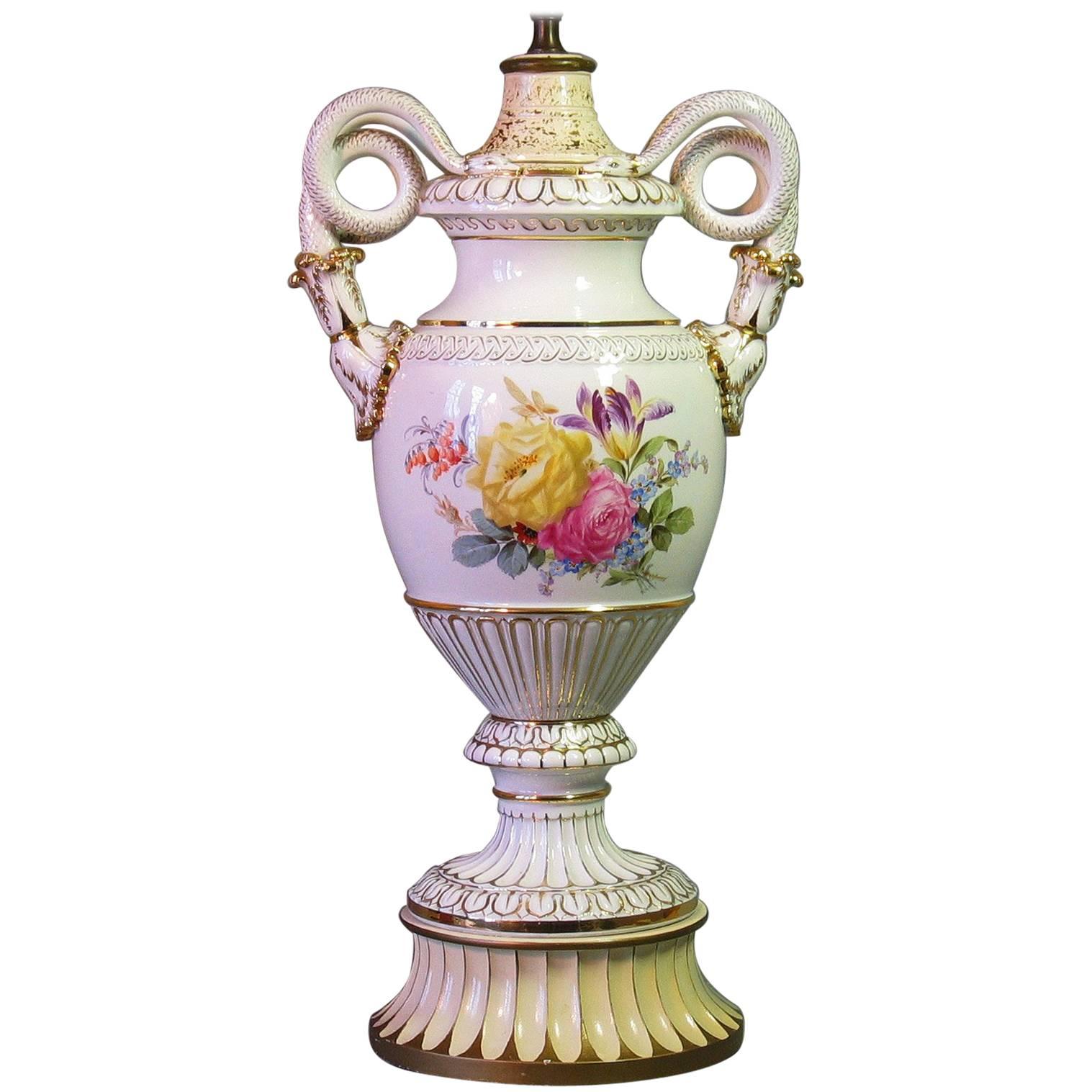 Meissen Snake-Handled "Schlangenvase" Urn Vase Lamp For Sale