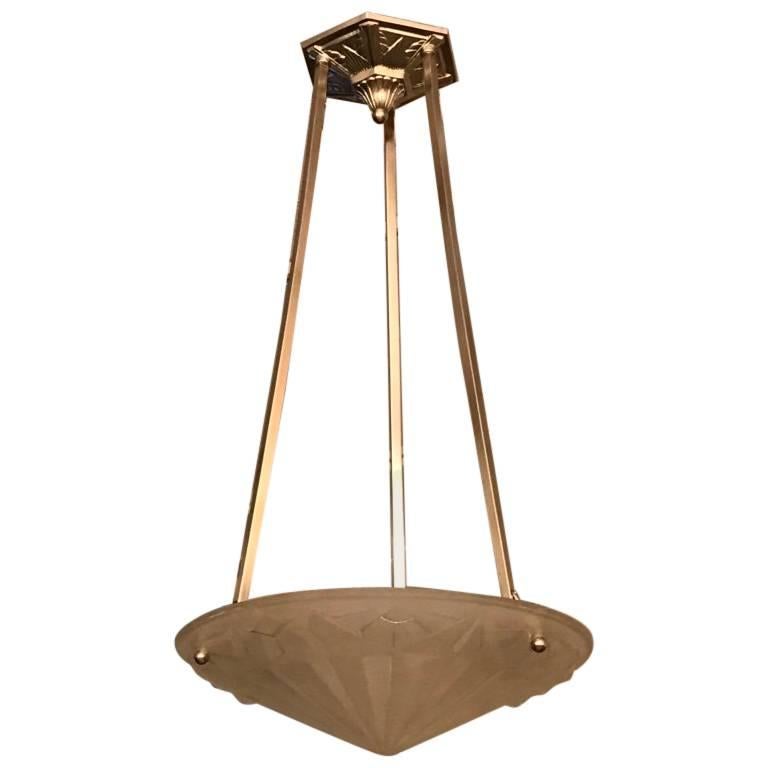 Stunning French Art Deco Geometric Chandelier by Degue