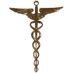 Vintage Mid-Century Modern Chrome Medical Plaque Caduceus