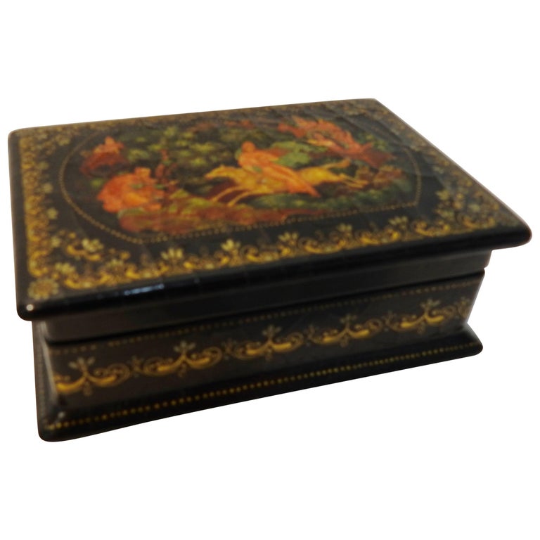 Vintage Hand-Painted Russian Lacquer Box with Fairies For Sale at 1stdibs
