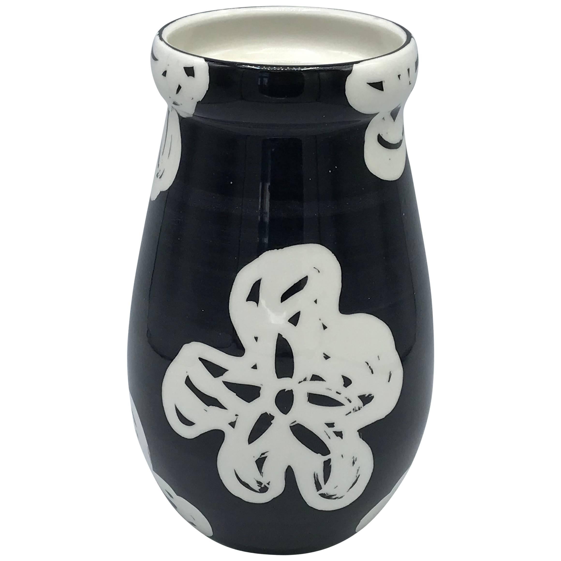 1970s Bitossi Vase with Modern Black and White Floral Motif