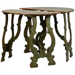 Pair of 19th Century Carved and Painted Italian Demilune Tables