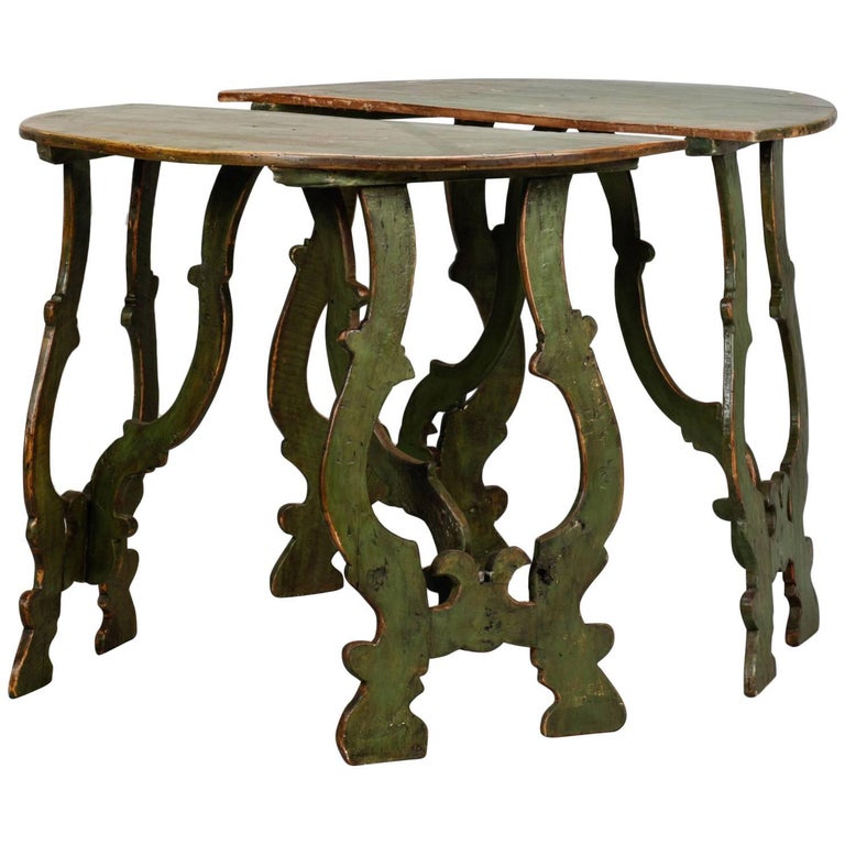Pair of 19th Century Carved and Painted Italian Demilune Tables at 1stDibs