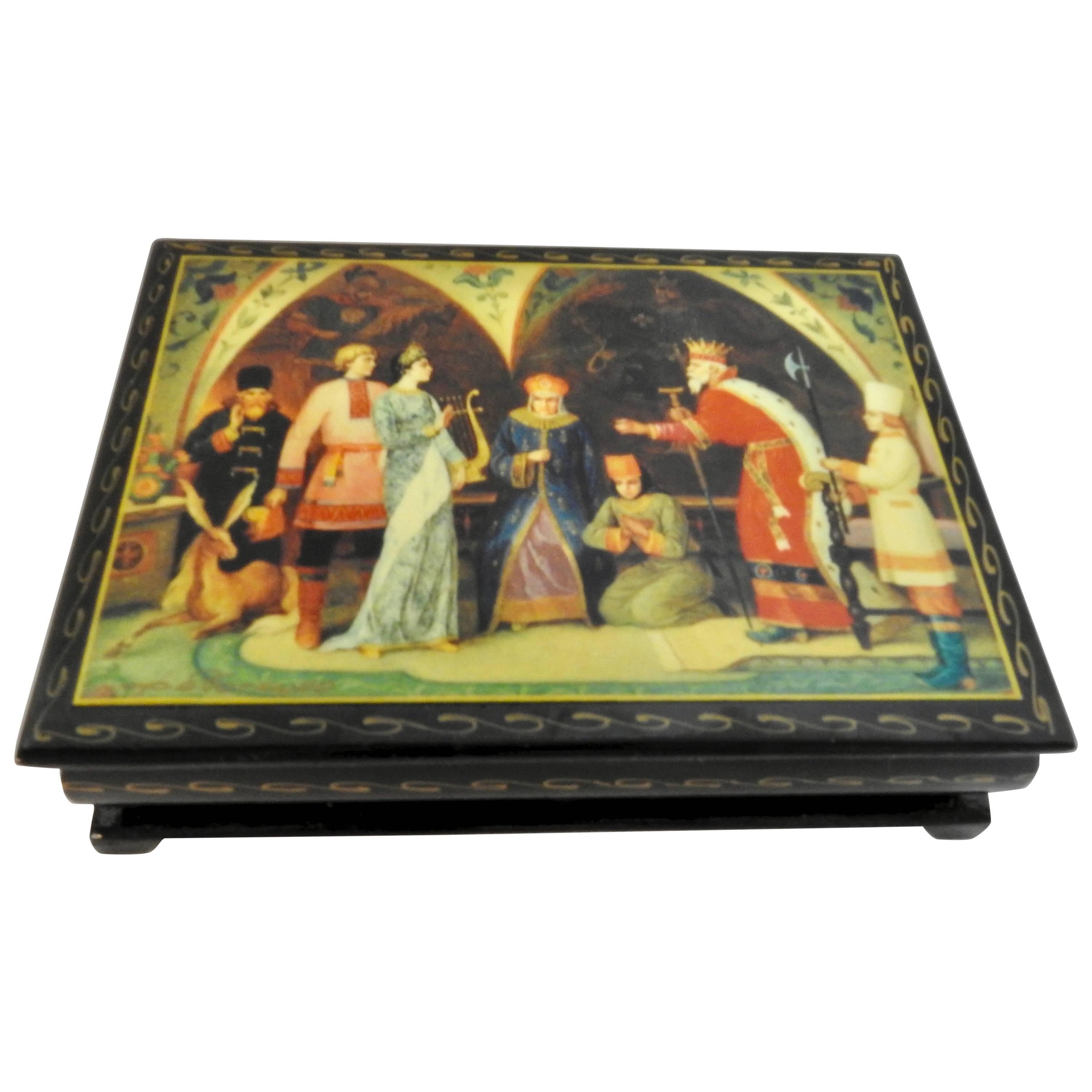 Russian Lacquer Box with Scene of Royalty at the Kremlin