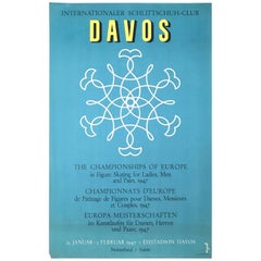 Vintage 1947 Davos European Figure Skating Championships Poster