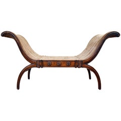 French Walnut Empire Style Hand-Carved X Form Bench