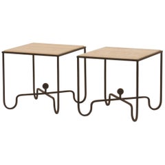 Pair of 'Entretoise' Wrought Iron and Onyx Side Tables by Design Frères