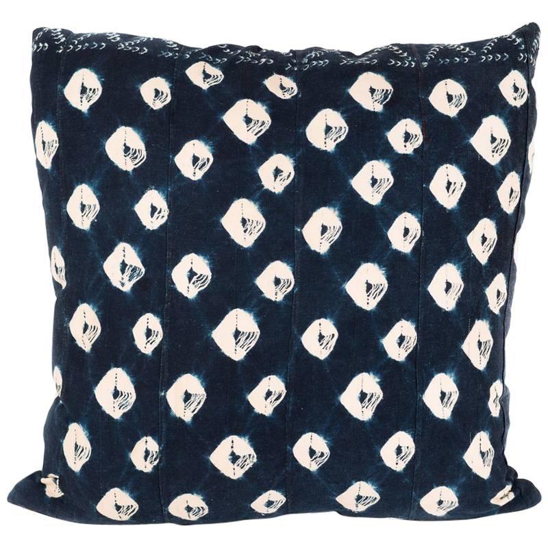 Large Pillow Made from Vintage Indigo Textile
