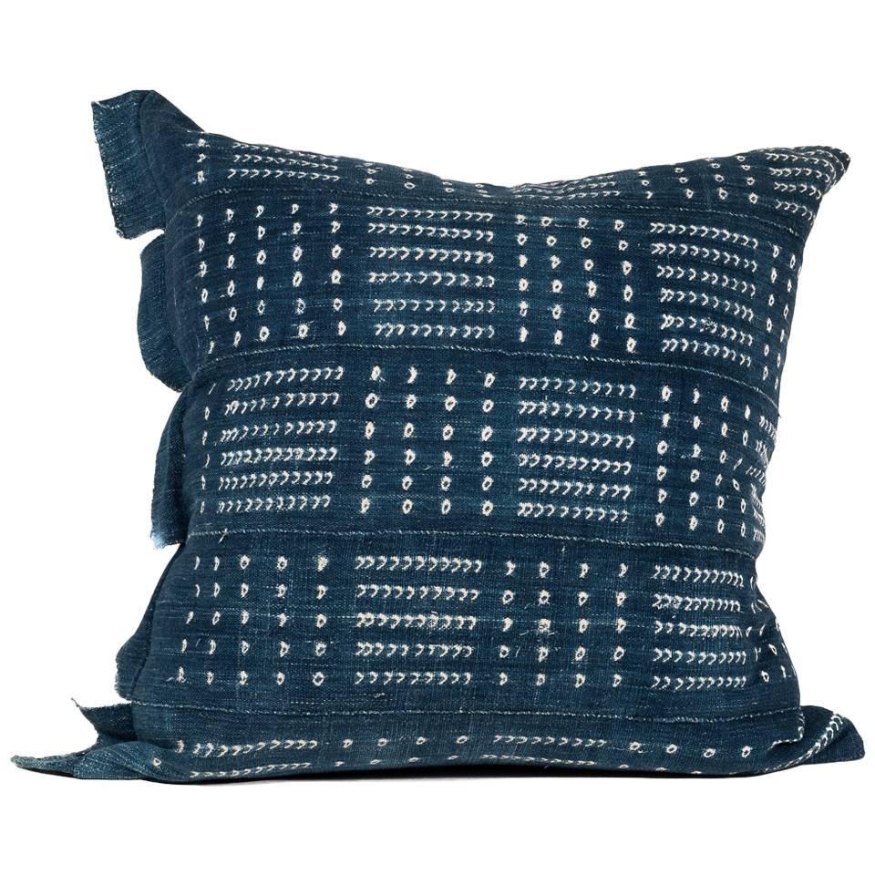 Large Pillow Made from Vintage African Indigo Textile