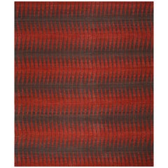 Modern Handwoven Indian Durry Bamboo Silk in Red and Black