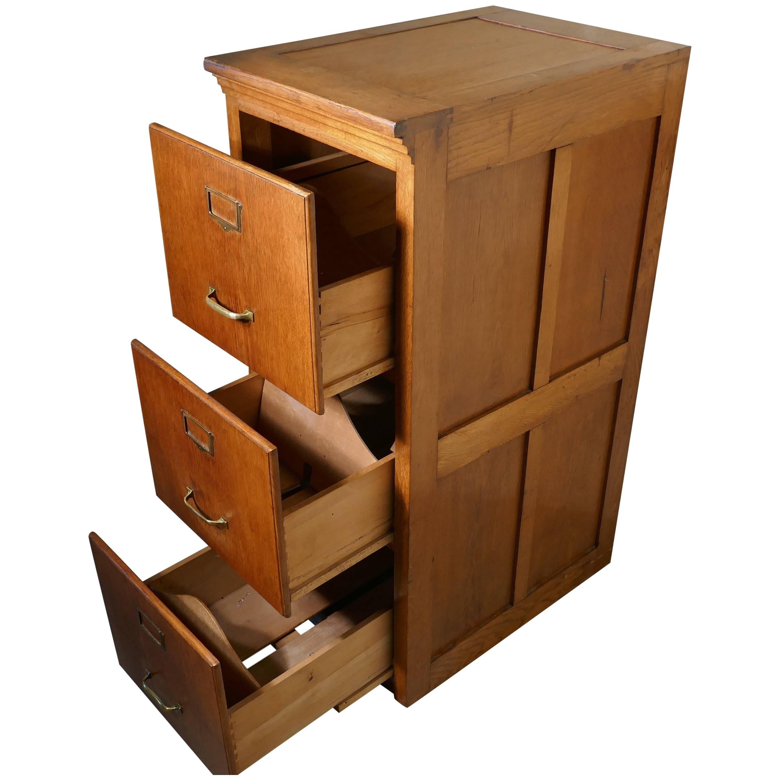 Large Edwardian Three-Drawer Oak Filing Cabinet